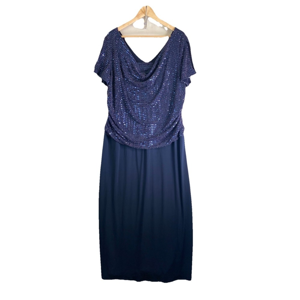 Alexa B Nites Elegant Sequin Evening Dress 20W Plus Size Cowl Neck Formal Midi